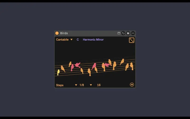 Birds interface with colourful birds arranged on parallel wires