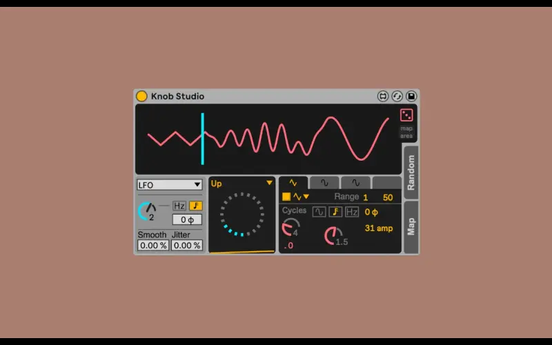 Knob Studio panel with a red waveform and modulation controls