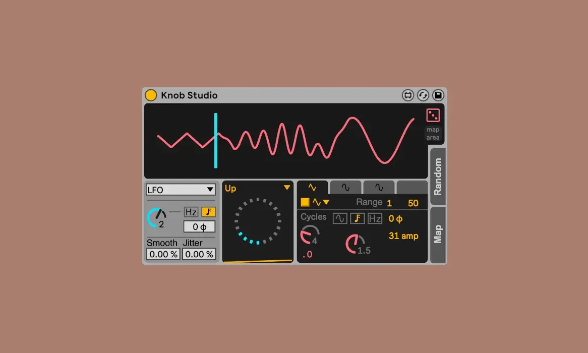 Knob Studio panel with a red waveform and modulation controls