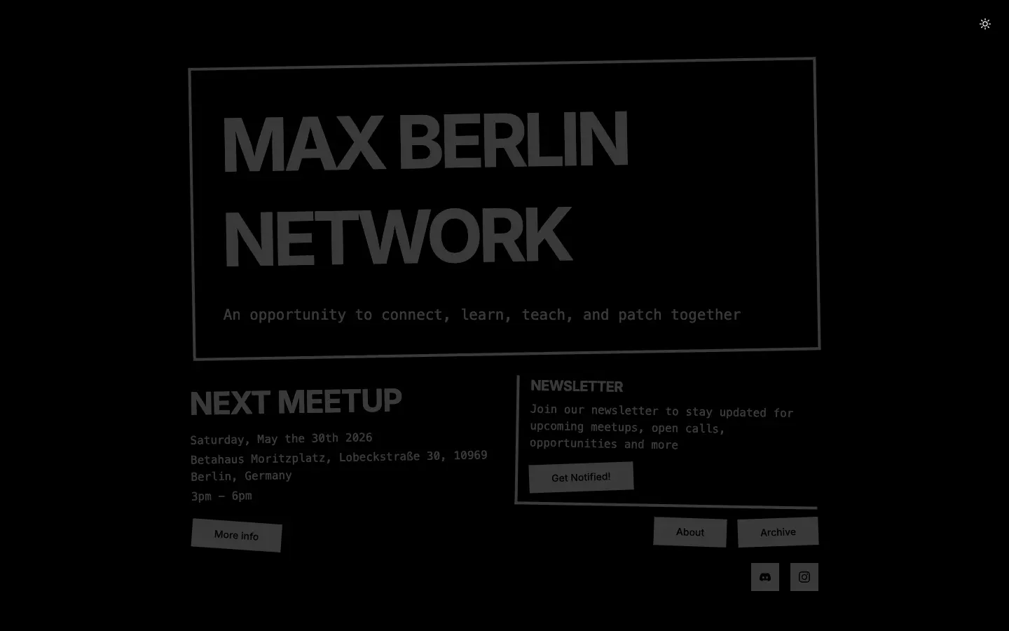 Max Berlin Network homepage with next meetup information