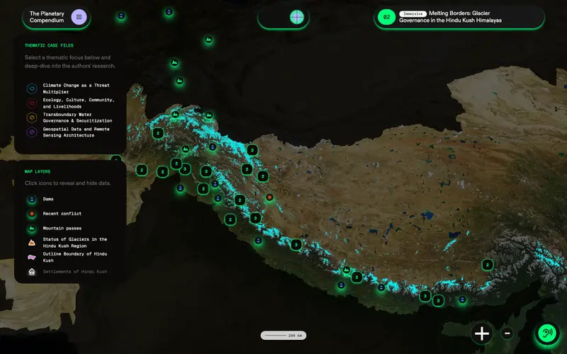 Hindu Kush Himalayas map with glacier status and region boundary layers enabled