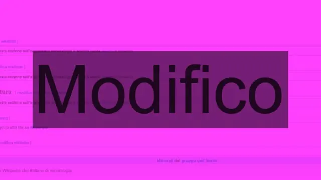 Wikipedia page with the word Modifico projected over a pink background